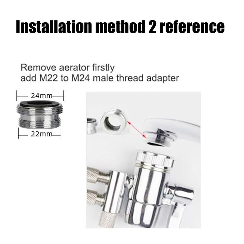 Weirun Kitchen Bathroom Sink Faucet Water Filter Diverter Valve for Push on 1/4 inch Tubing Replacement Part Adapter with M22 X M24 Connector, Polished Chrome - Image 3